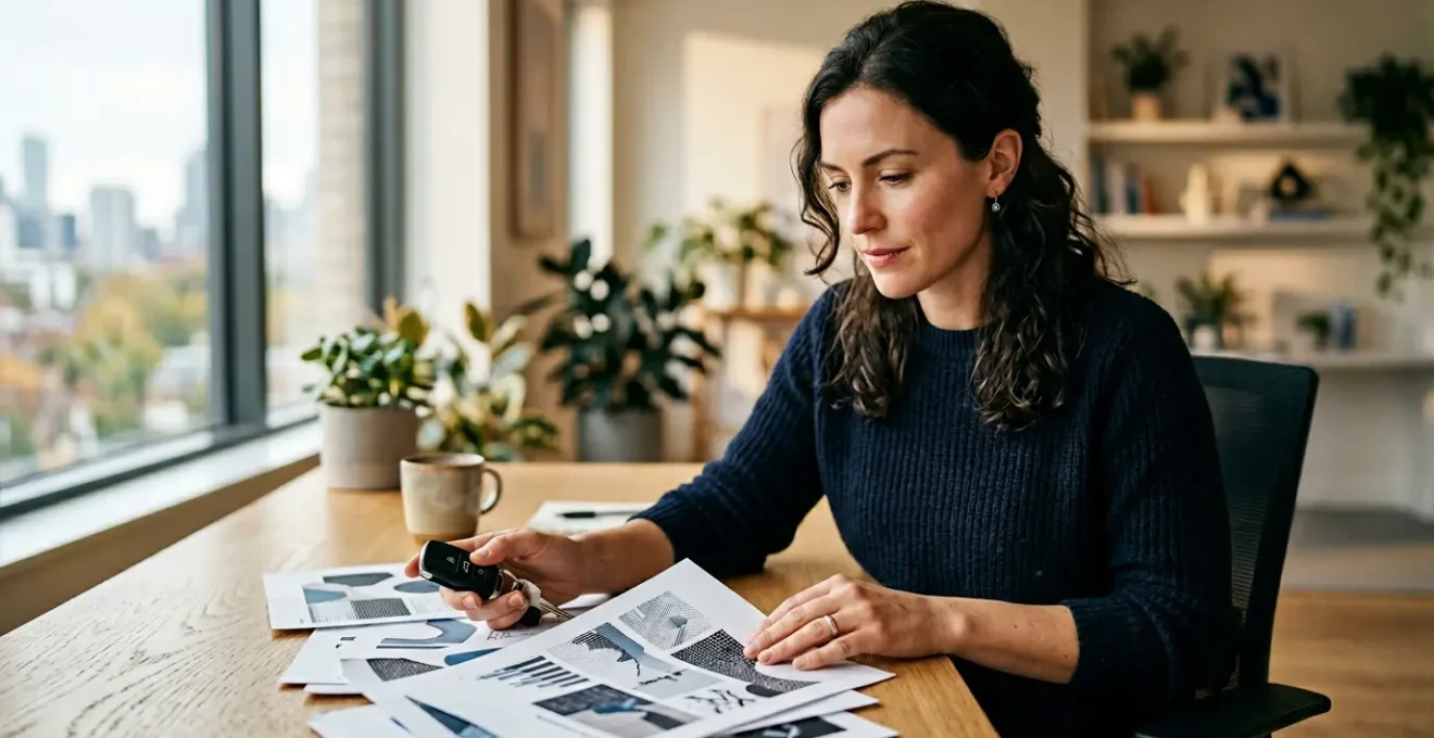 Conducteur tenant des clés de voiture avec des documents d'assurance sur une table