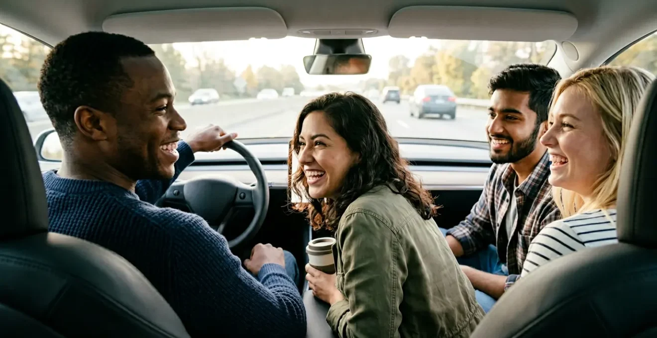 Conducteur et passagers dans une voiture partageant un trajet en toute sérénité