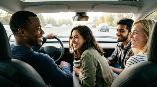Conducteur et passagers dans une voiture partageant un trajet en toute sérénité