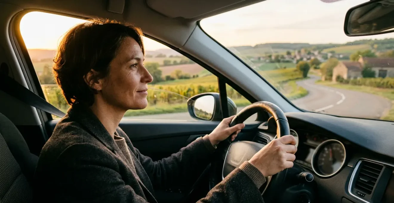 Conducteur professionnel au volant regardant l'horizon sur une route départementale française