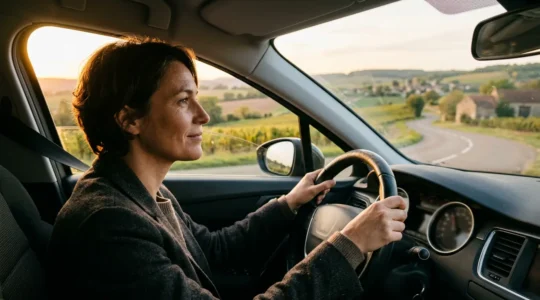 Conducteur professionnel au volant regardant l'horizon sur une route départementale française
