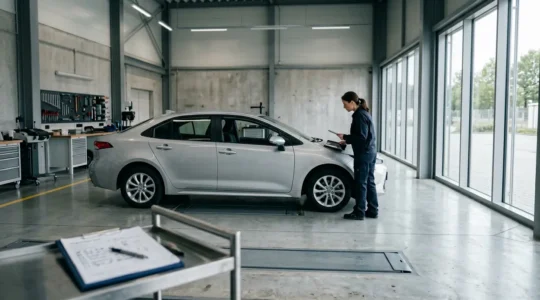 Inspection finale d'un véhicule en fin de contrat LOA dans un garage professionnel