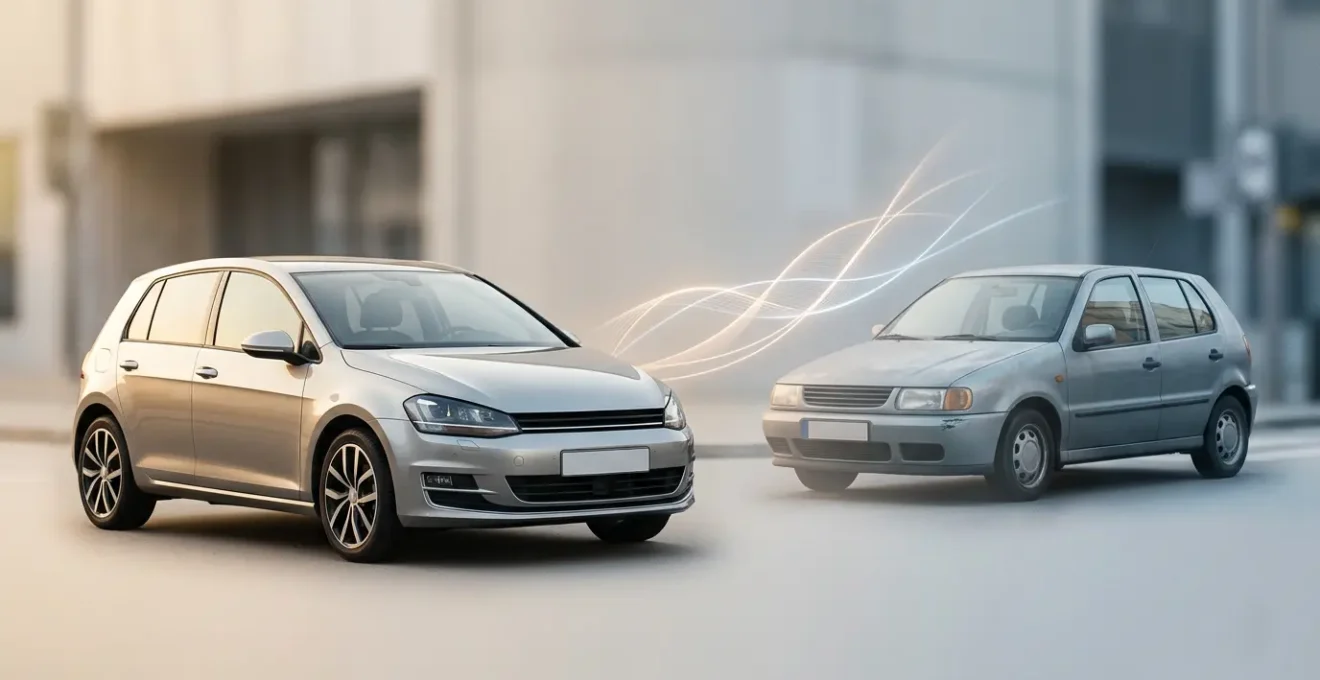 Vue d'une voiture moderne avec des éléments graphiques symbolisant le calcul de rentabilité de l'assurance