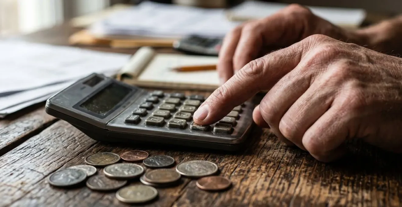 Personne calculant les coûts d'assurance avec calculatrice et documents