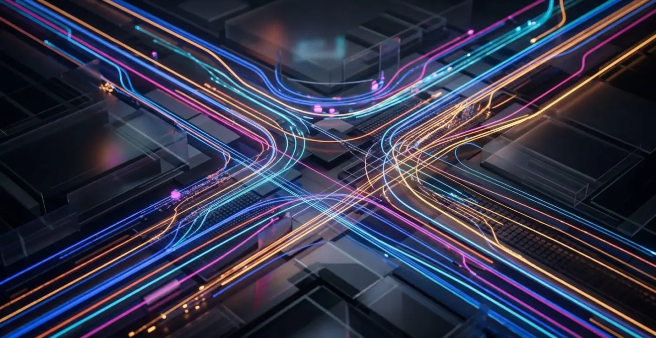 Visualisation abstraite de flux de données de mobilité urbaine avec carte stylisée