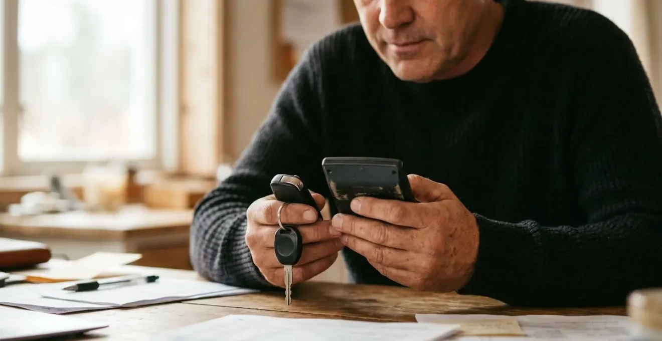 Balance métaphorique avec documents financiers d'un côté et clés de voiture de l'autre
