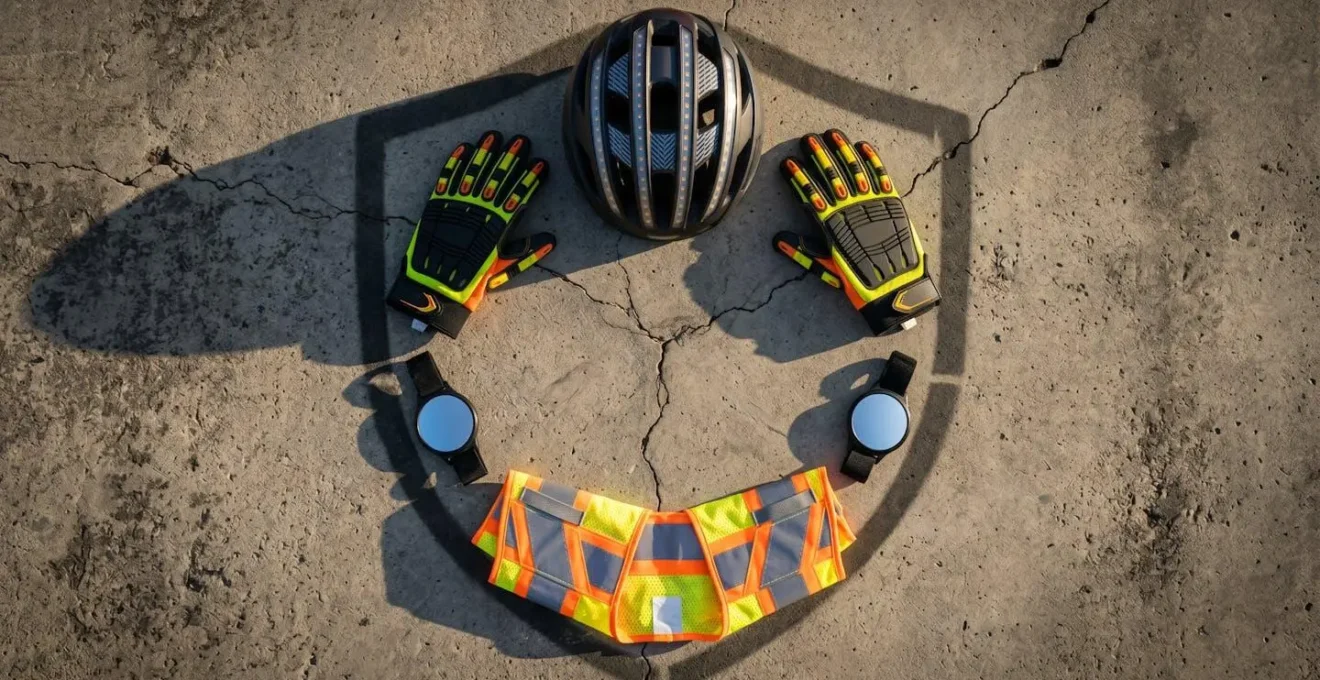 Équipements de sécurité innovants pour trottinette électrique disposés sur une surface urbaine
