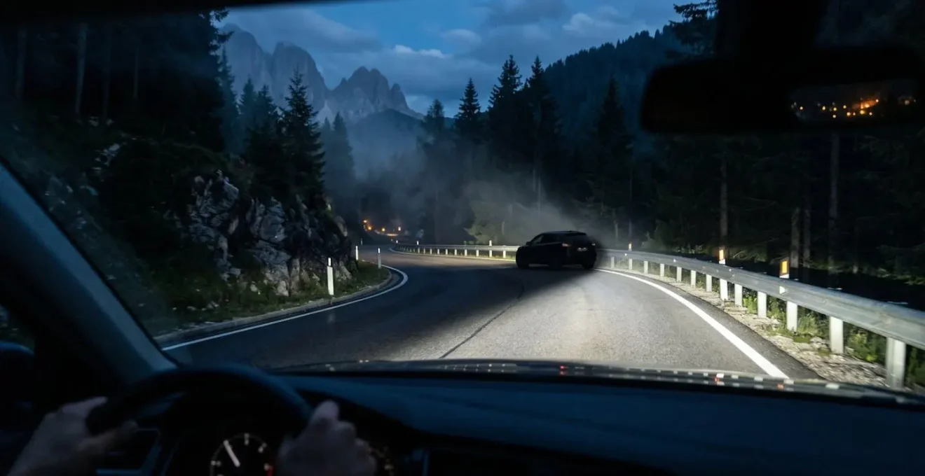 Route de nuit éclairée par système de phares Matrix LED adaptatifs