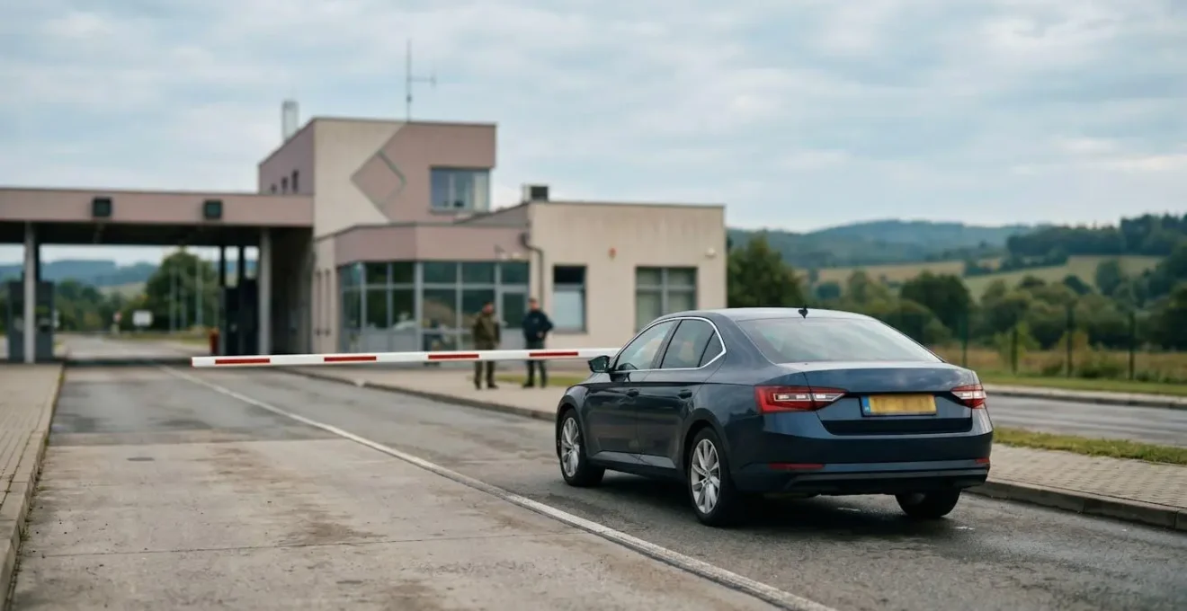 Voiture avec plaques de transit à un poste frontière européen
